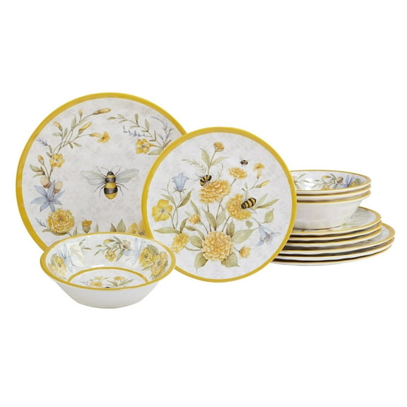 Certified International Bee Sweet 12-Piece Melamine Dinnerware Set, Service for 4