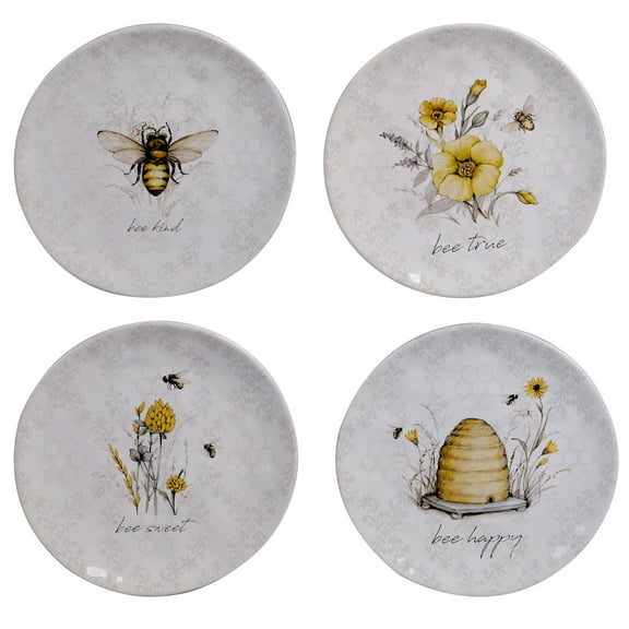 Certified International Bee Sweet 8.5 Salad/Dessert Plates, Set of 4 Assorted Designs, Multi Colored
