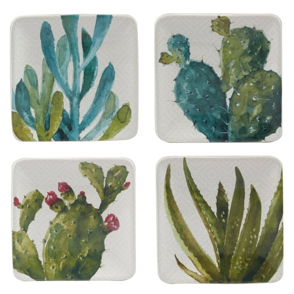 Certified International Cactus Verde Set of 4 Canape Plates, 6in 4 asst. - 6" x 6" x 0.75"