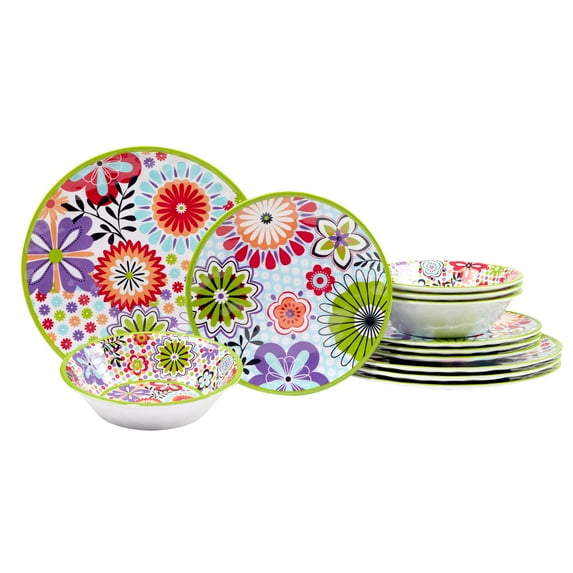 Certified International Carnaby 12 Piece Melamine Dinnerware Set, Service For 4