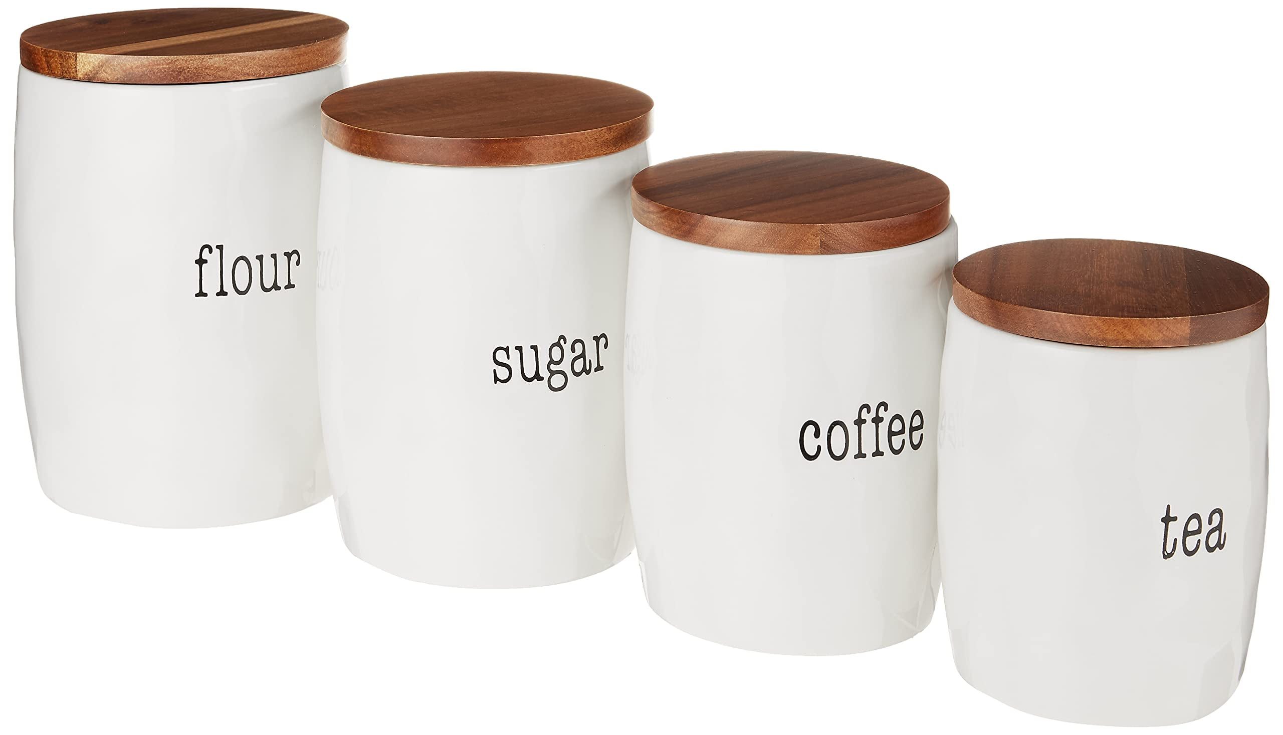 White Ceramic Rectangular Canister Set with Wood Lids
