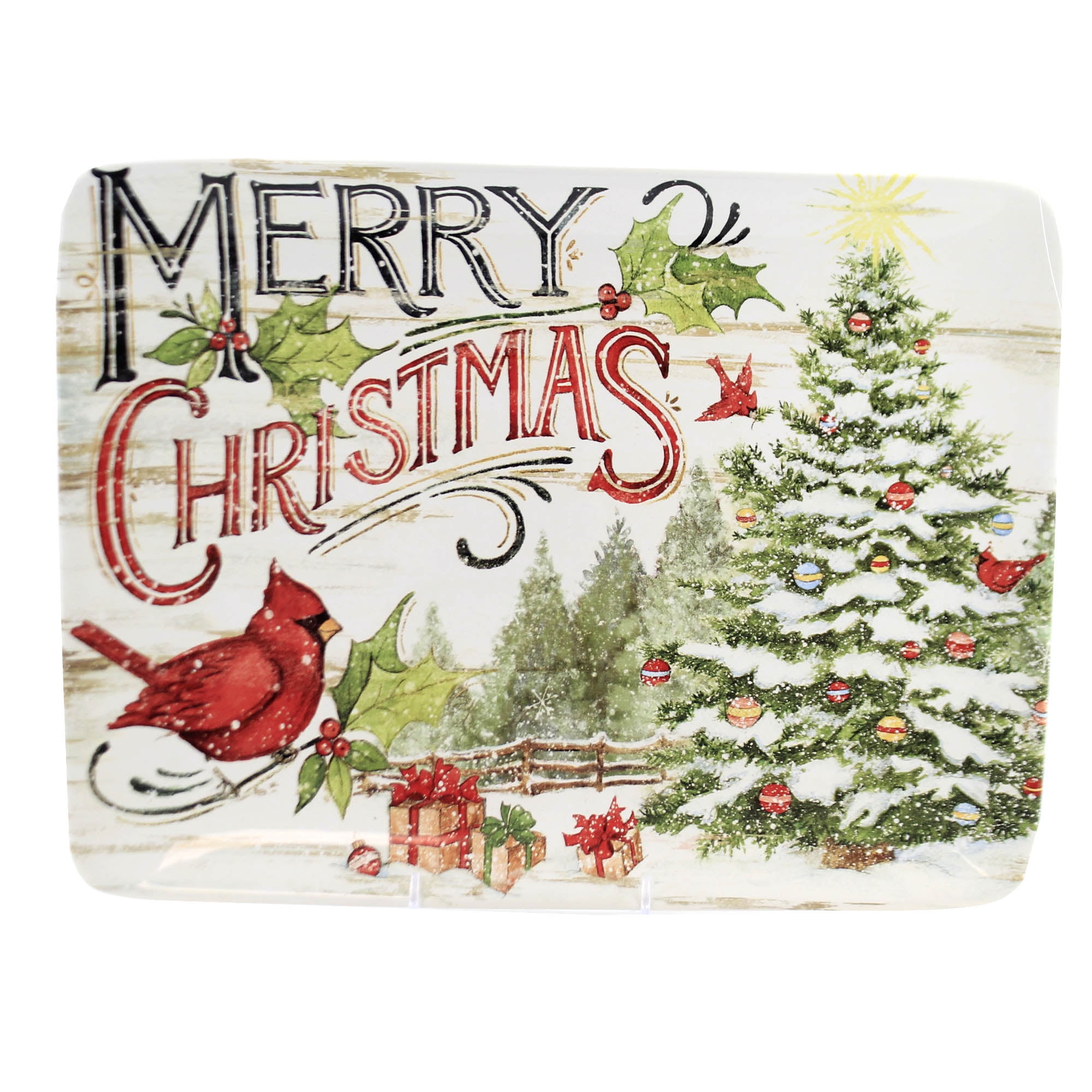 Holiday Joy Evergreen Christmas Ceramic Rectangular Platter