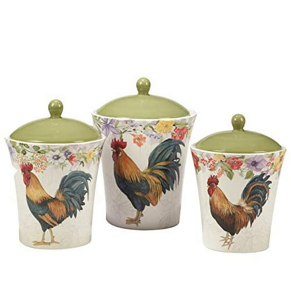 Certified International Floral Rooster 3 Piece Canister Set 54 oz, 72 oz, 104 oz, Multicolor
