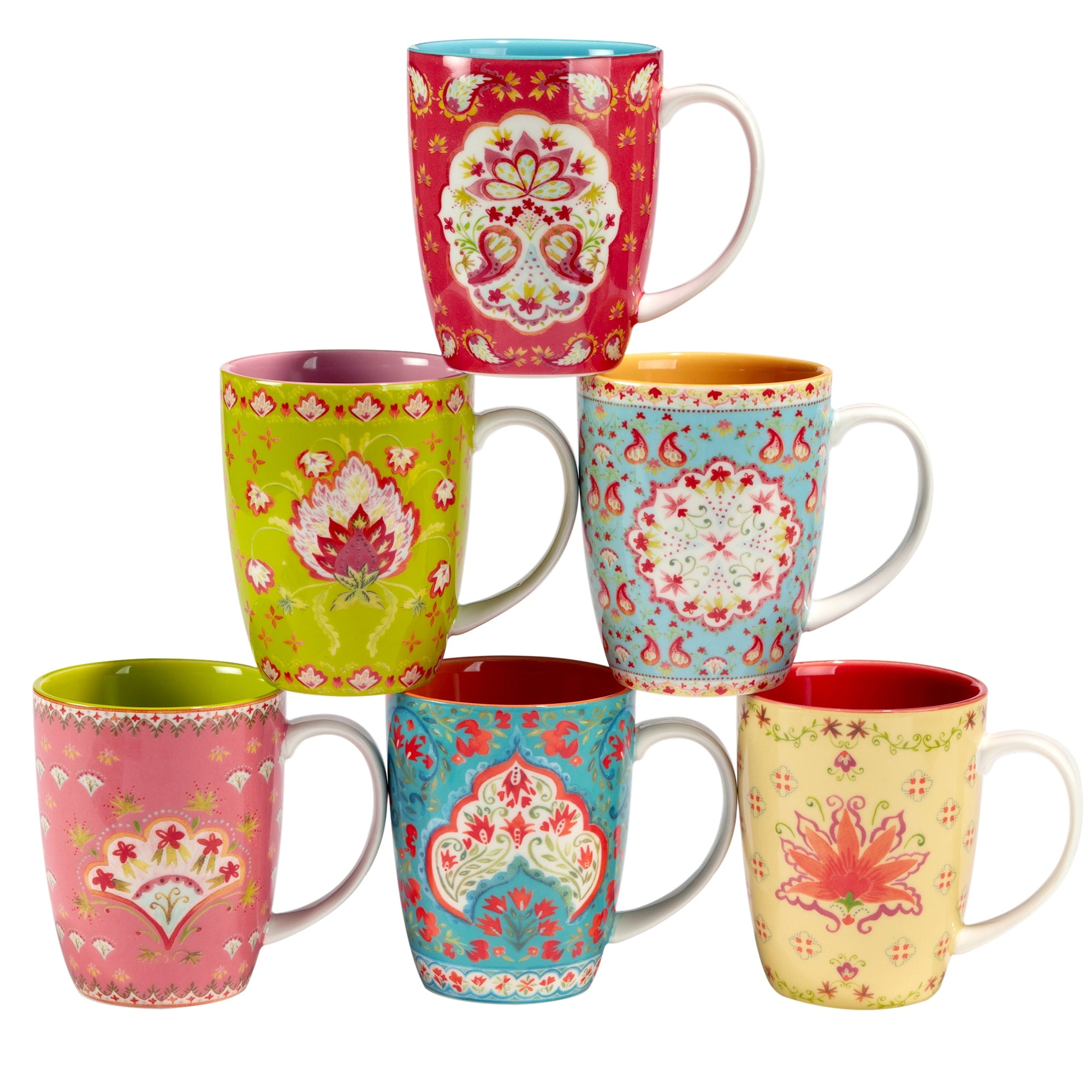 Francesca Colorful Ceramic Boho-chic Mug Set of Six