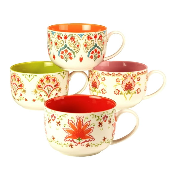 Certified International Francesca 28 oz. Jumbo Cups, Set of 4 Assorted Designs