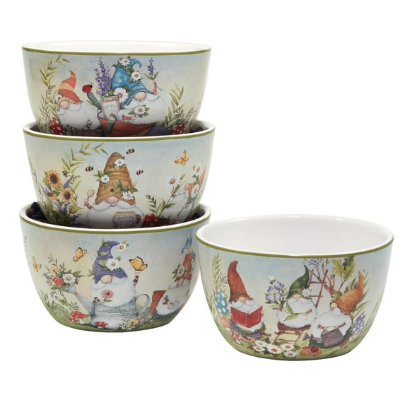 Certified International Garden Gnomes 24 oz. Ice Cream/Dessert Bowls, Set of 4 Assorted Designs - 24 Oz.