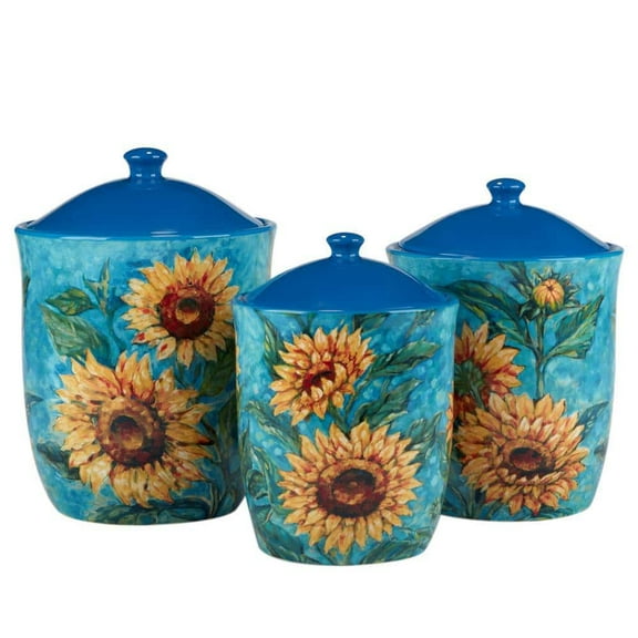 Certified International Golden Sunflowers 3-Piece Earthenware Kitchen Canisters Set