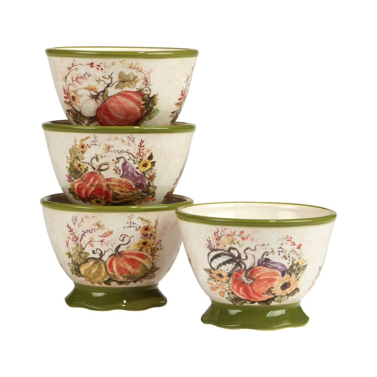 Certified International Set of 4 Pumpkin, Gourd, and Flower Fall Harvest Ice Cream Bowls 8"