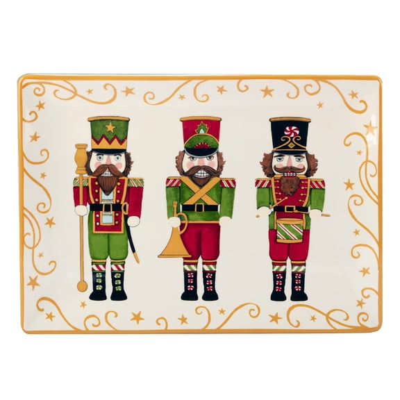 Certified International Holiday Magic Nutcracker Rectangular Serving Platter, 14" X 10", Multicolor