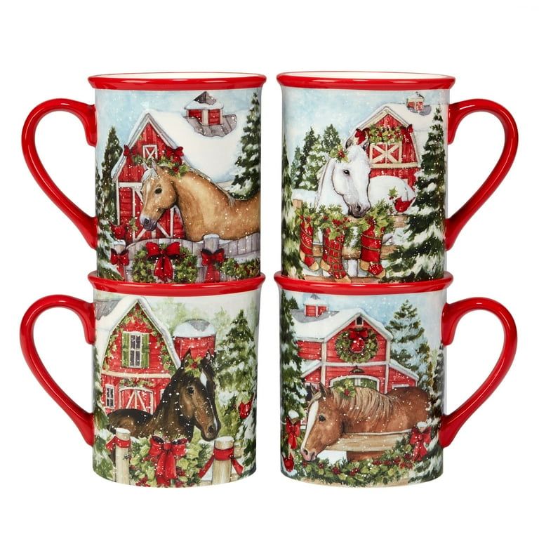 Certified International Homestead Christmas 16 oz. Mugs, Set of 4