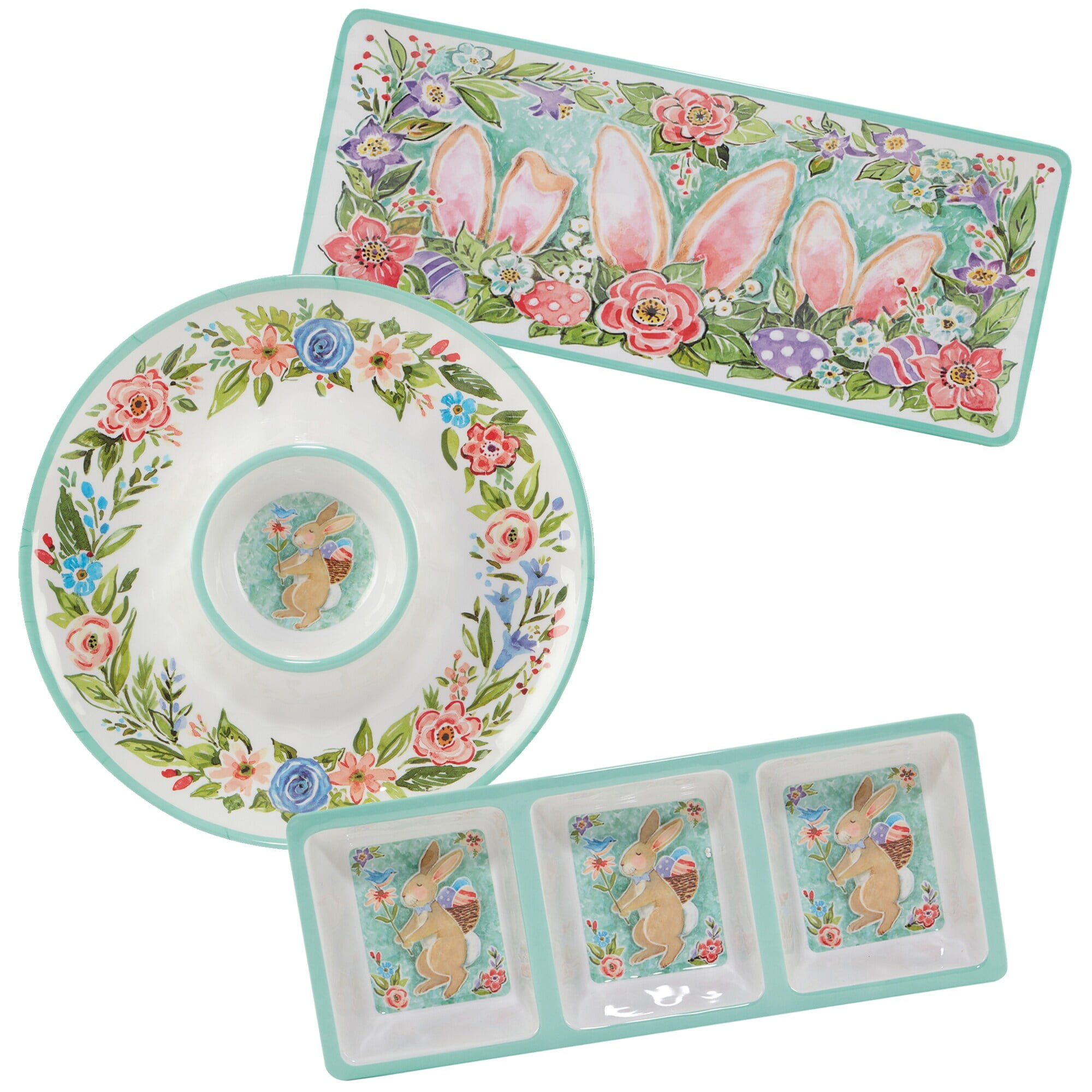 Certified International  Joy Of Easter Melamine 3 Piece Hostess Servware Set