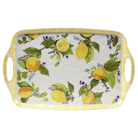 Certified International Lemon Zest Melamine Rectangular Tray with Handles, 19-inches Length, Kitchenware and Accessories