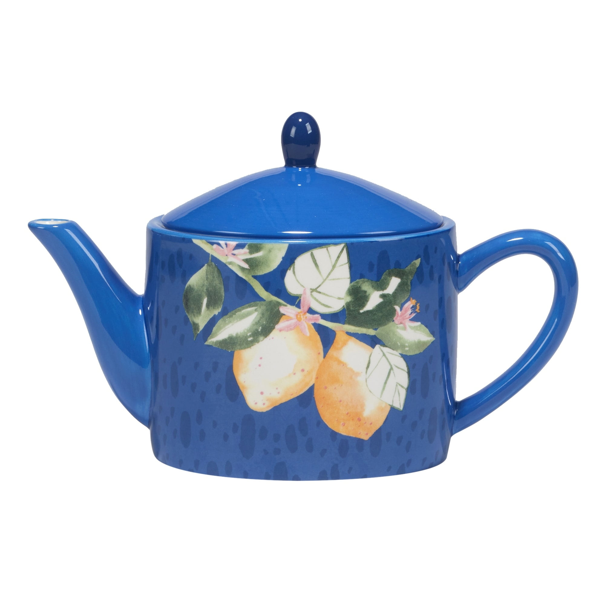 Blue Ceramic Lemonade Teapot with Floral Design