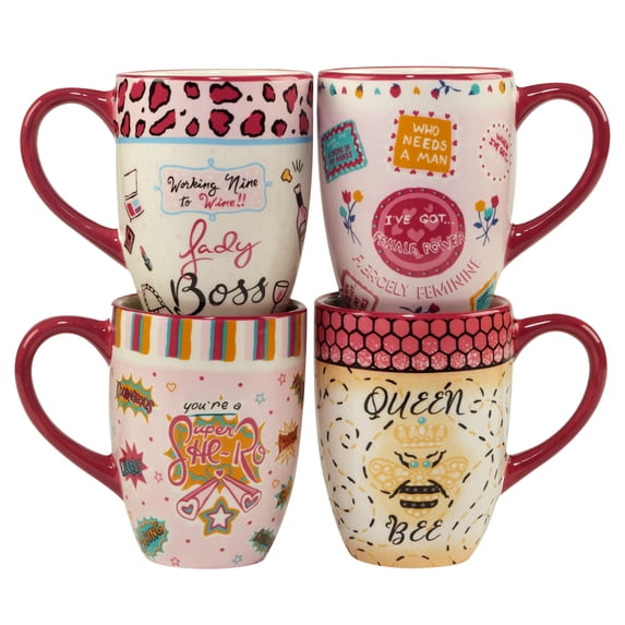 Certified International Lolita Lady Boss 22 oz. Mugs, Set of 4, Multicolored
