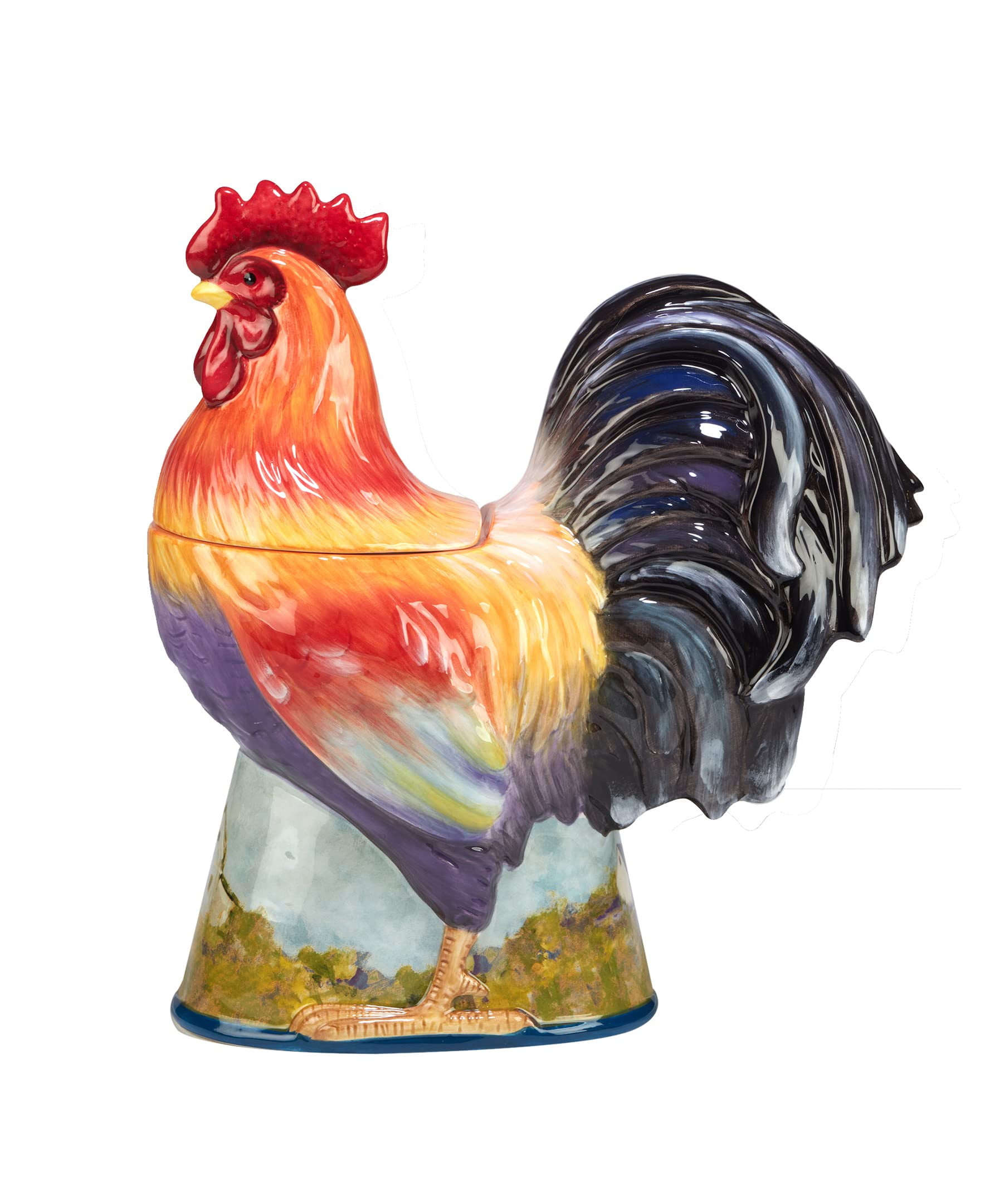 Colorful Ceramic Rooster Cookie Jar, 14.38" Tall
