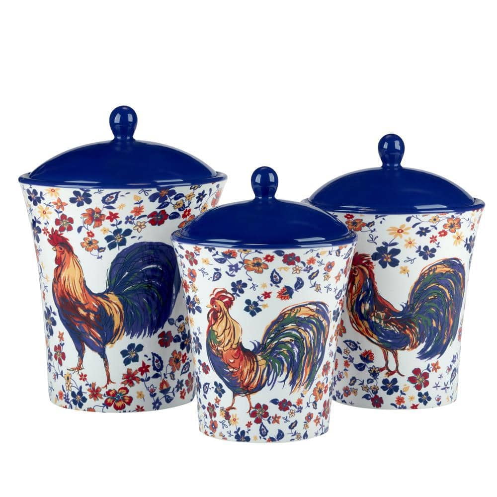 Certified International Morning Roosters 3-Piece Earthenware Kitchen Canisters Set