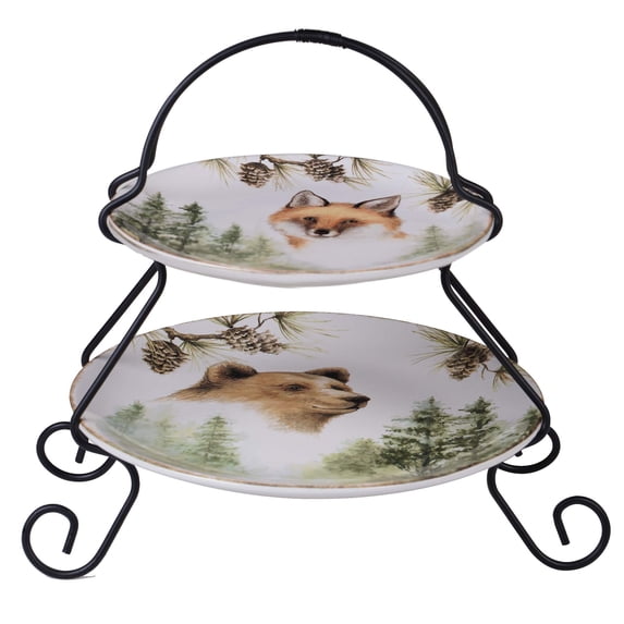 Certified International Mountain Retreat 2-Tier Server (7" and 9" plate) Servware, Serving Acessories, Multicolred