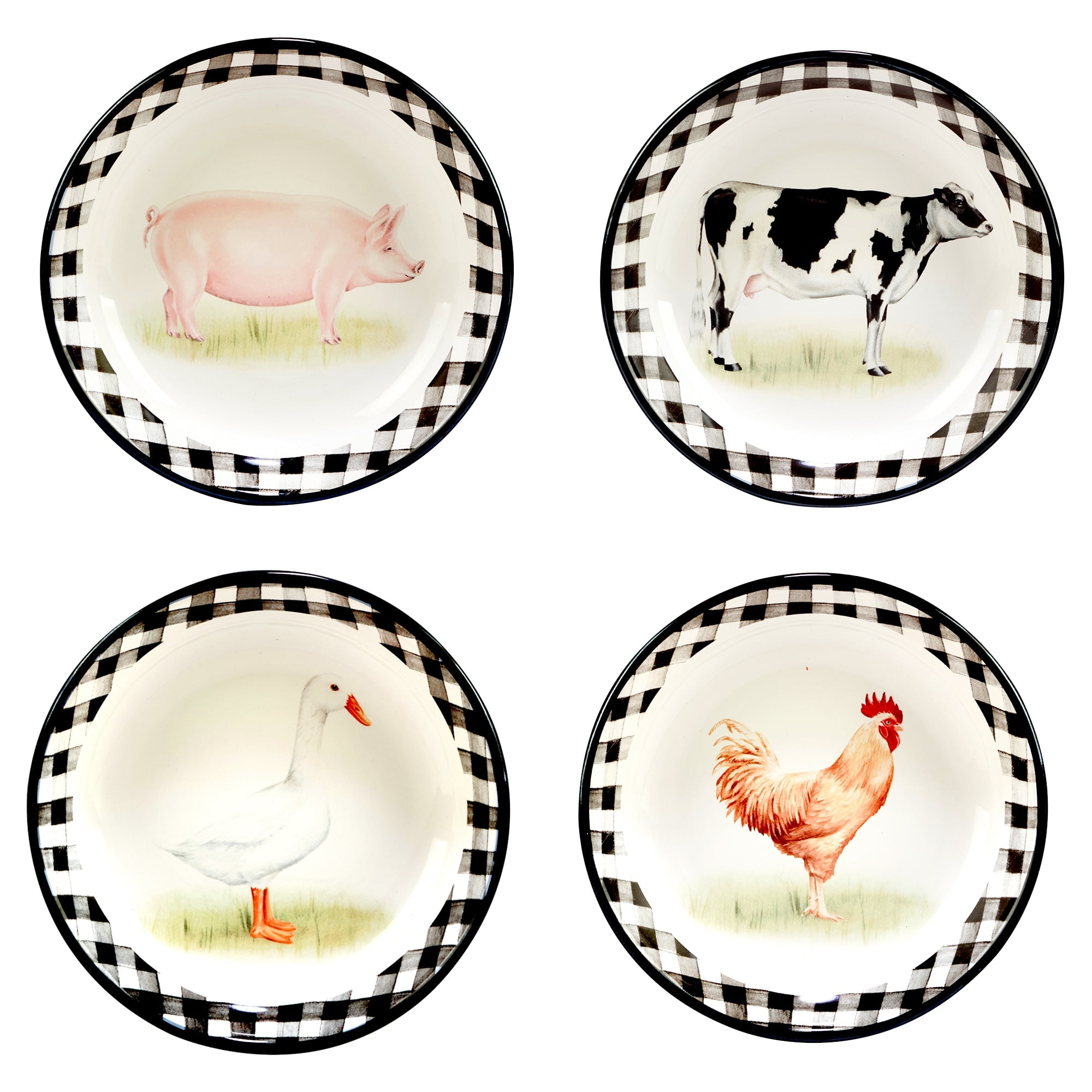 Farm Animal Ceramic Soup and Cereal Bowls Set of 4