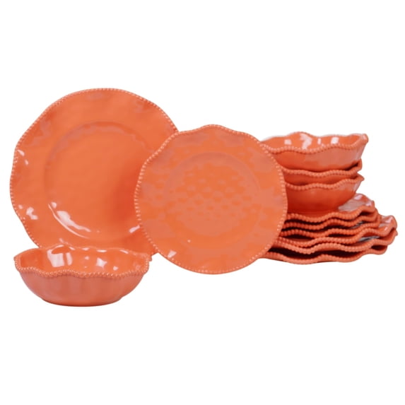 Certified International Perlette 12-piece Dinnerware Set Orange