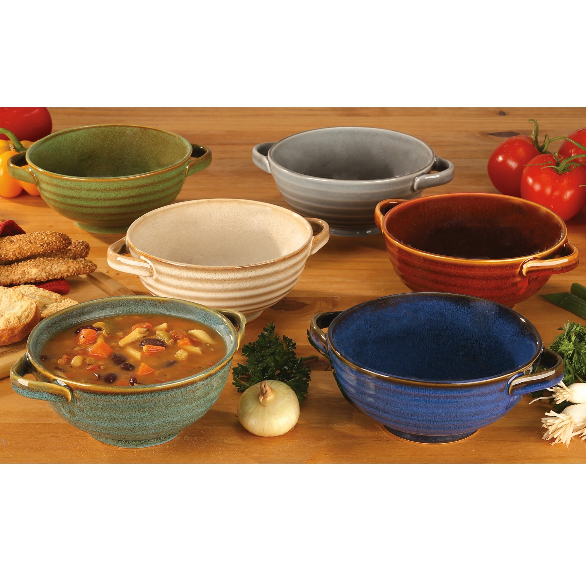 Certified Multicolor Ceramic 20 oz. Soup Crocks Set of 6