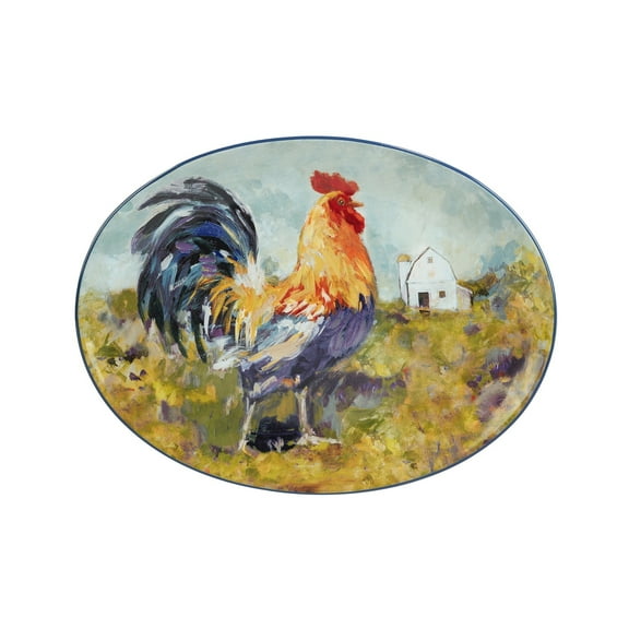 Certified International Rooster Meadow Oval Platter, 16" x 12" x 1.25" - 16" x 12" x 1.25"