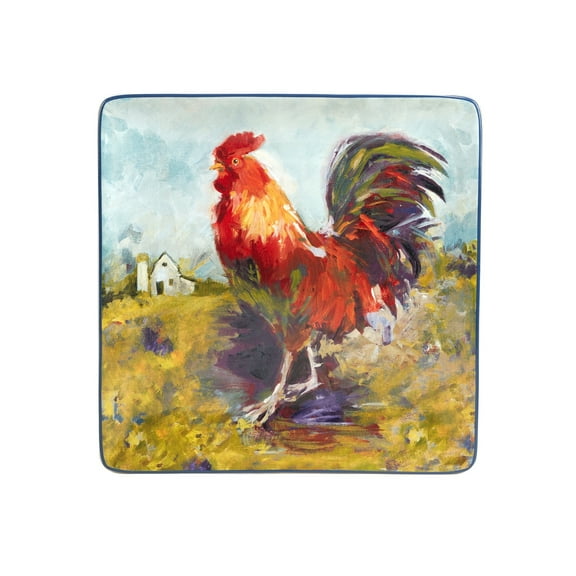 Certified International Rooster Meadow Square Platter, 12.5" x 12.5" x 1.25", Multicolored