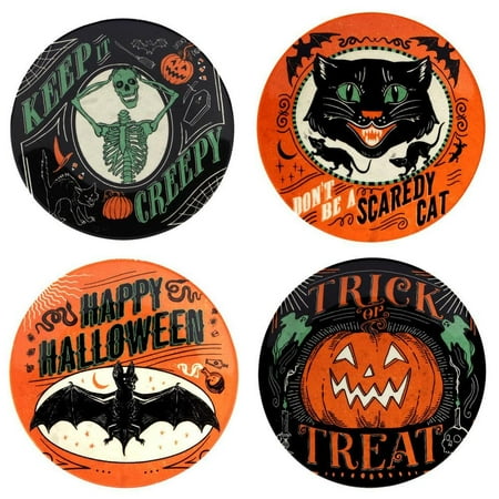 Certified International Scaredy Cat Multicolored Earthenware Canape Plate Round 6 in. Assorted (Set of 4)