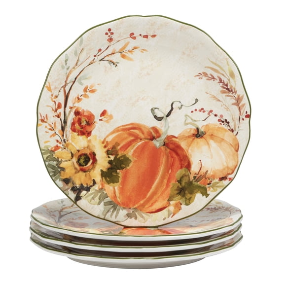 Certified International Set of 4 Pumpkin, Gourd, and Flower Fall Harvest Dinner Plates 11"