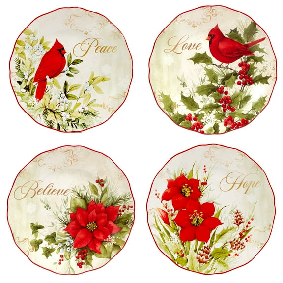 Certified International Set of 4 Winter's Medley Christmas Dessert Plates 8.5"