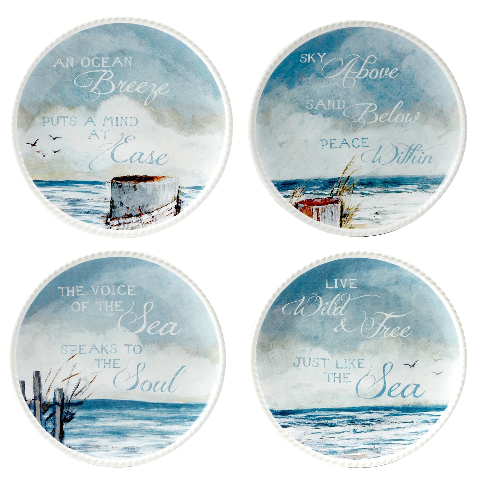 Shorebirds Ceramic Coastal Appetizer Plates Set of 4