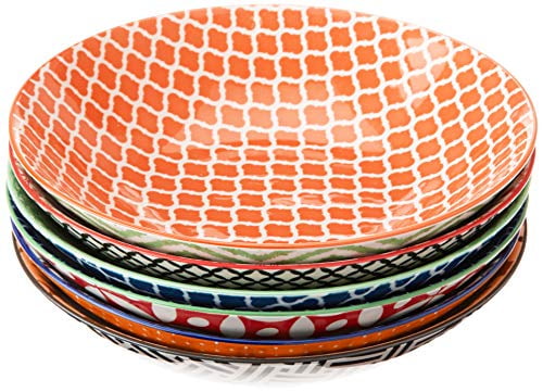 32oz Multicolor Porcelain Bohemian Dinner Bowls Set of 6