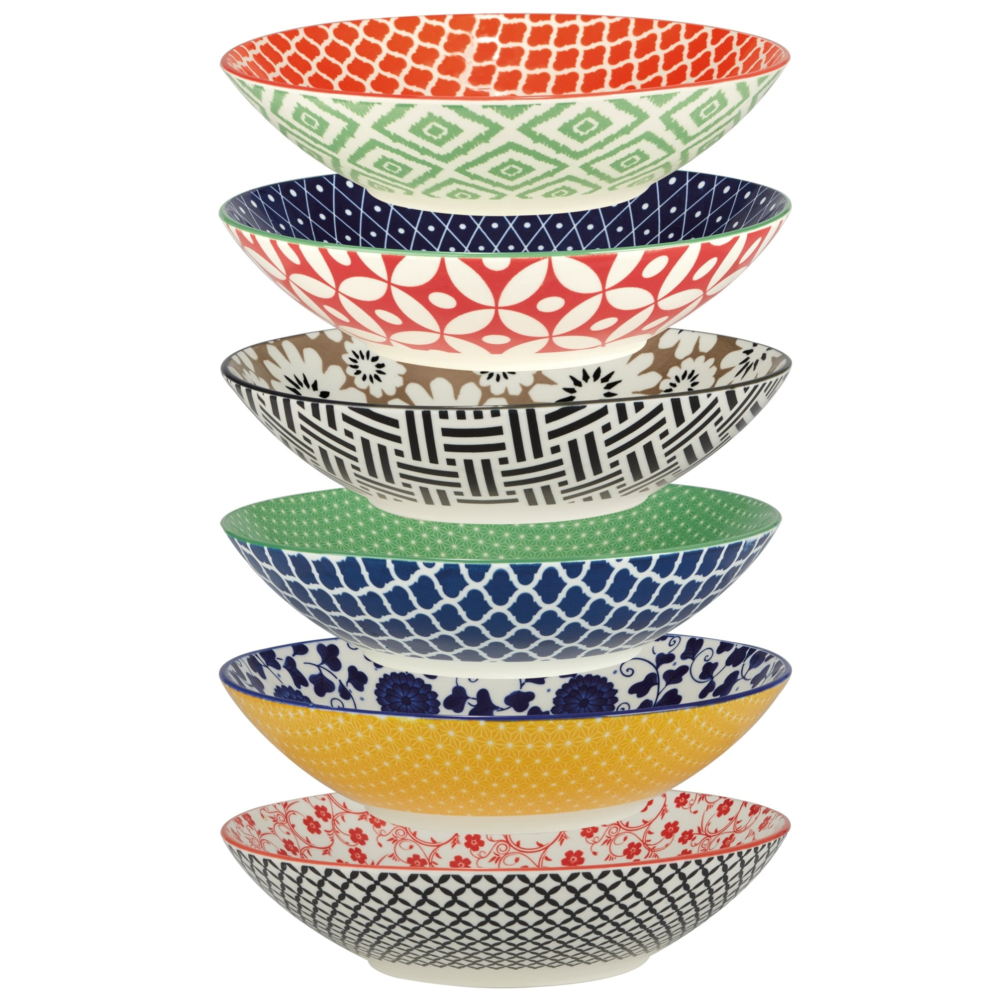 32oz Multicolor Porcelain Bohemian Dinner Bowls Set of 6