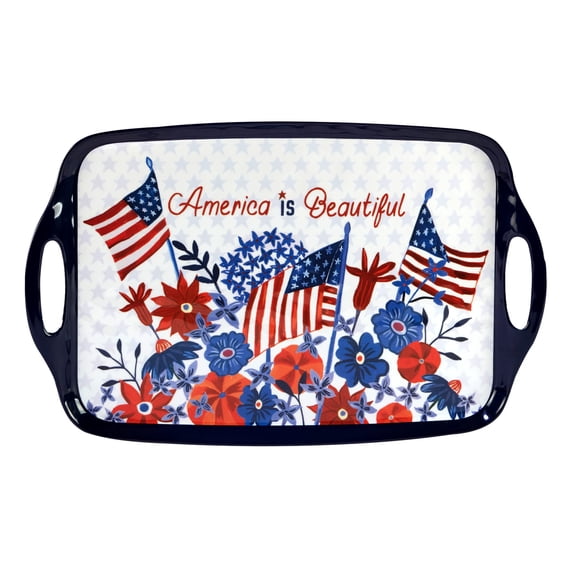 Certified International Stars & Stripes Melamine Rectangular Tray with Handles, 19-inch Length