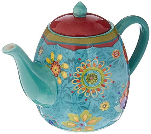 Tunisian Sunset Blue Floral Ceramic Teapot, 40 Ounces