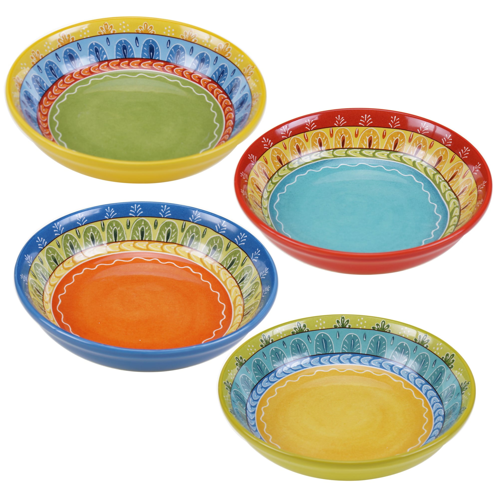 Valencia Multicolor Ceramic Microwave Safe Pasta Bowls, Set of 4