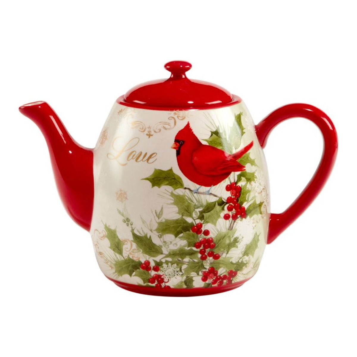 Winter's Medley Red and White Ceramic Holiday Teapot