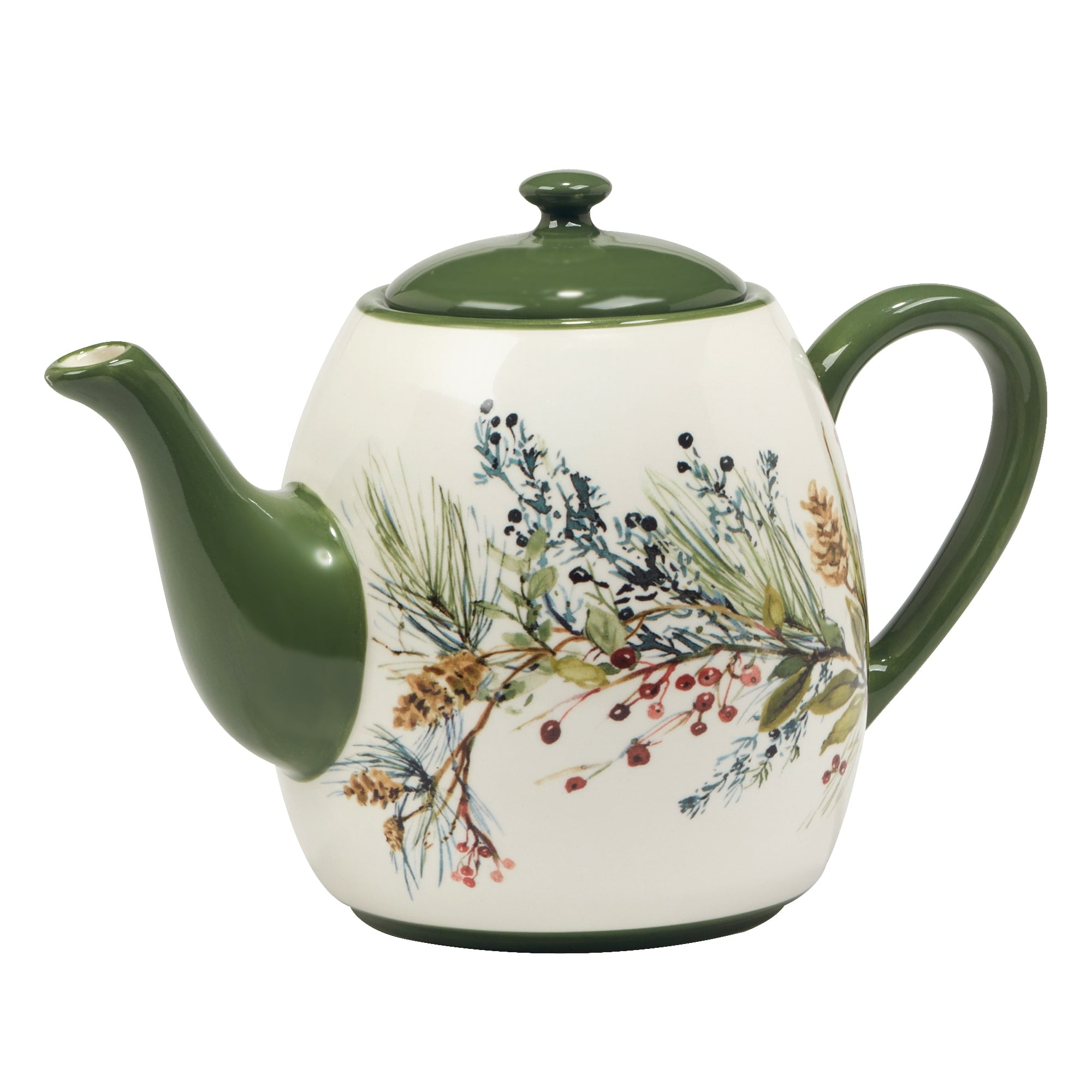 Winter Forest Ceramic Teapot with Green Accents, 36oz