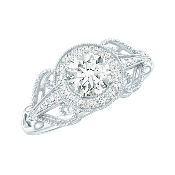 Rosec Jewels Certified Lab Created Diamond Vintage Engagement Ring for Women (EF-VS Quality), 18K White Gold, US 5.50