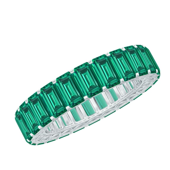 Rosec Jewels Certified Lab Grown Emerald Eternity Band - Emerald Cut Emerald Anniversary Band - AAAA Quality - Ready to Gift, 10K White Gold, US 12.50