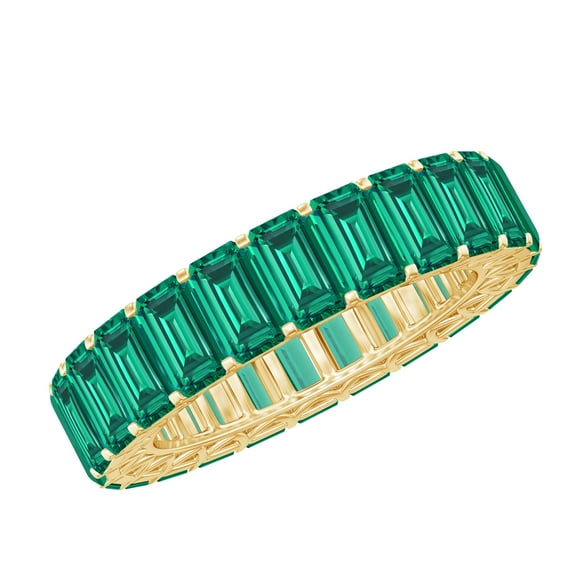 Rosec Jewels Certified Lab Grown Emerald Eternity Band - Emerald Cut Emerald Anniversary Band - AAAA Quality - Ready to Gift, 10K Yellow Gold, US 13.00