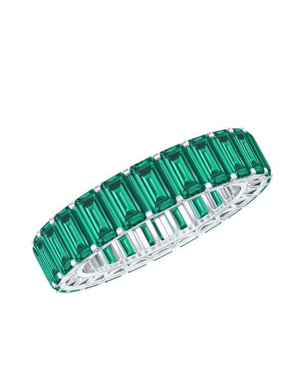 Certified Lab Grown Emerald Eternity Band - Emerald Cut Emerald Anniversary Band - AAAA Quality - Ready to Gift, 925 Sterling Silver, US 8.00