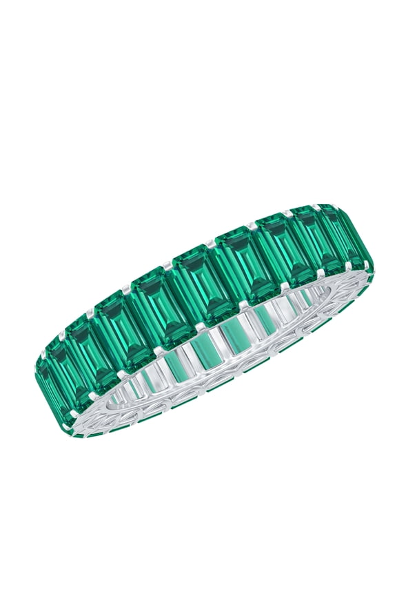 Certified Lab Grown Emerald Eternity Band - Emerald Cut Emerald Anniversary Band - AAAA Quality - Ready to Gift, 925 Sterling Silver, US 8.00