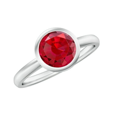 Rosec Jewels Certified Lab Created Ruby Solitaire Ring for Women (7 mm, AAAA Quality), 925 Sterling Silver, US 4.00