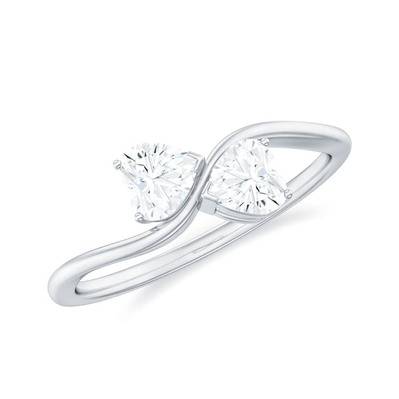 Rosec Jewels Certified Lab Diamond 5 mm Heart Promise Ring, EF-VS Quality, Toi Et Moi Ring, 10K White Gold, US 3.00