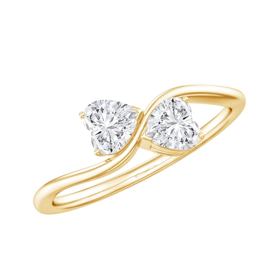 Certified Lab Diamond Heart Promise Ring, EF-VS Quality, Toi Et Moi Ring, 10K Yellow Gold, US 3.00