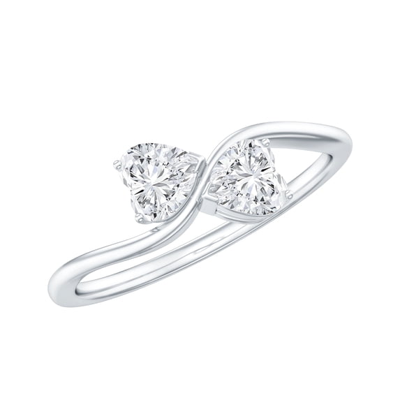 Certified Lab Diamond Heart Promise Ring, EF-VS Quality, Toi Et Moi Ring, 925 Sterling Silver, US 4.00