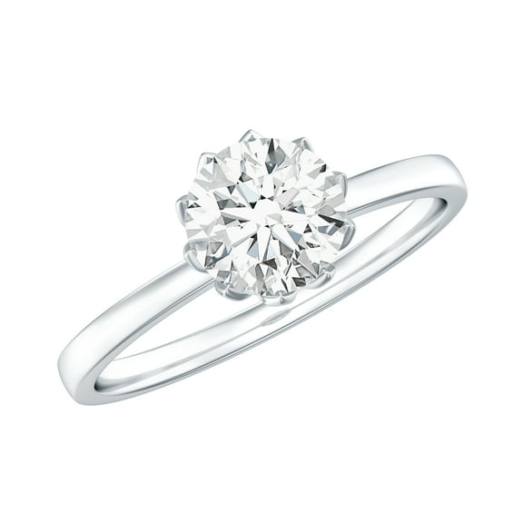 Rosec Jewels Certified Lab Diamond Round Engagement Ring 6 mm, EF-VS Quality - with Jewelry Box, 925 Sterling Silver, US 4.00