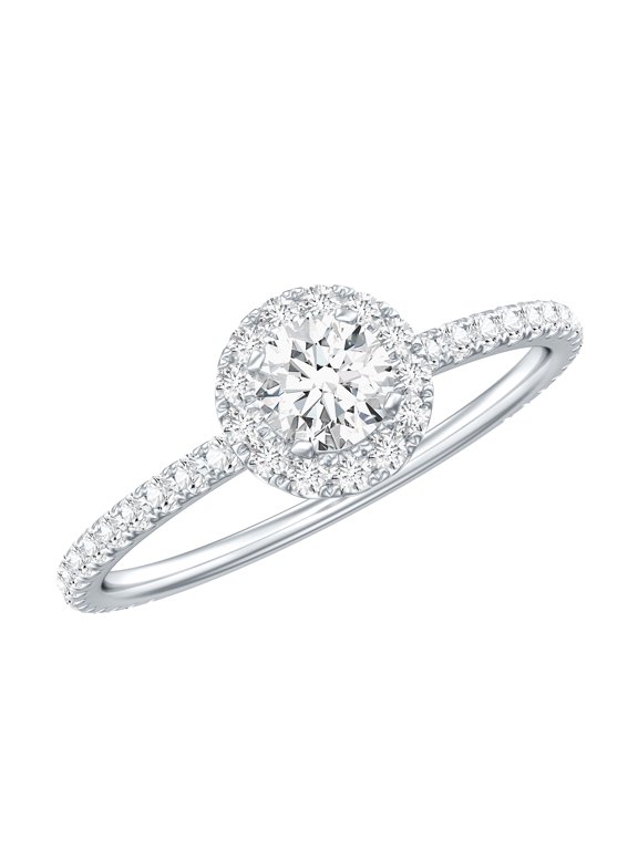 Certified Lab Diamond Circle Engagement Ring with Halo - EF-VS Quality, 14K White Gold, US 7.00