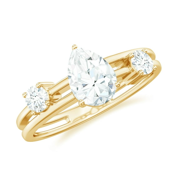 Certified Lab Diamond Engagement Ring - 3 Stone - Double Band Ring - EF-VS Quality - Rosec Jewels, 14K Yellow Gold, US 12.00