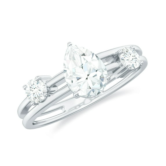 Certified Lab Diamond Engagement Ring - 3 Stone - Double Band Ring - EF-VS Quality - Rosec Jewels, 18K White Gold, US 5.00